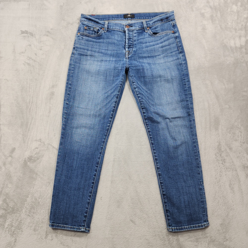 7 For All Mankind Jeans Womens 30 Blue Mid Rise Josefina Boyfriend Stretch Denim